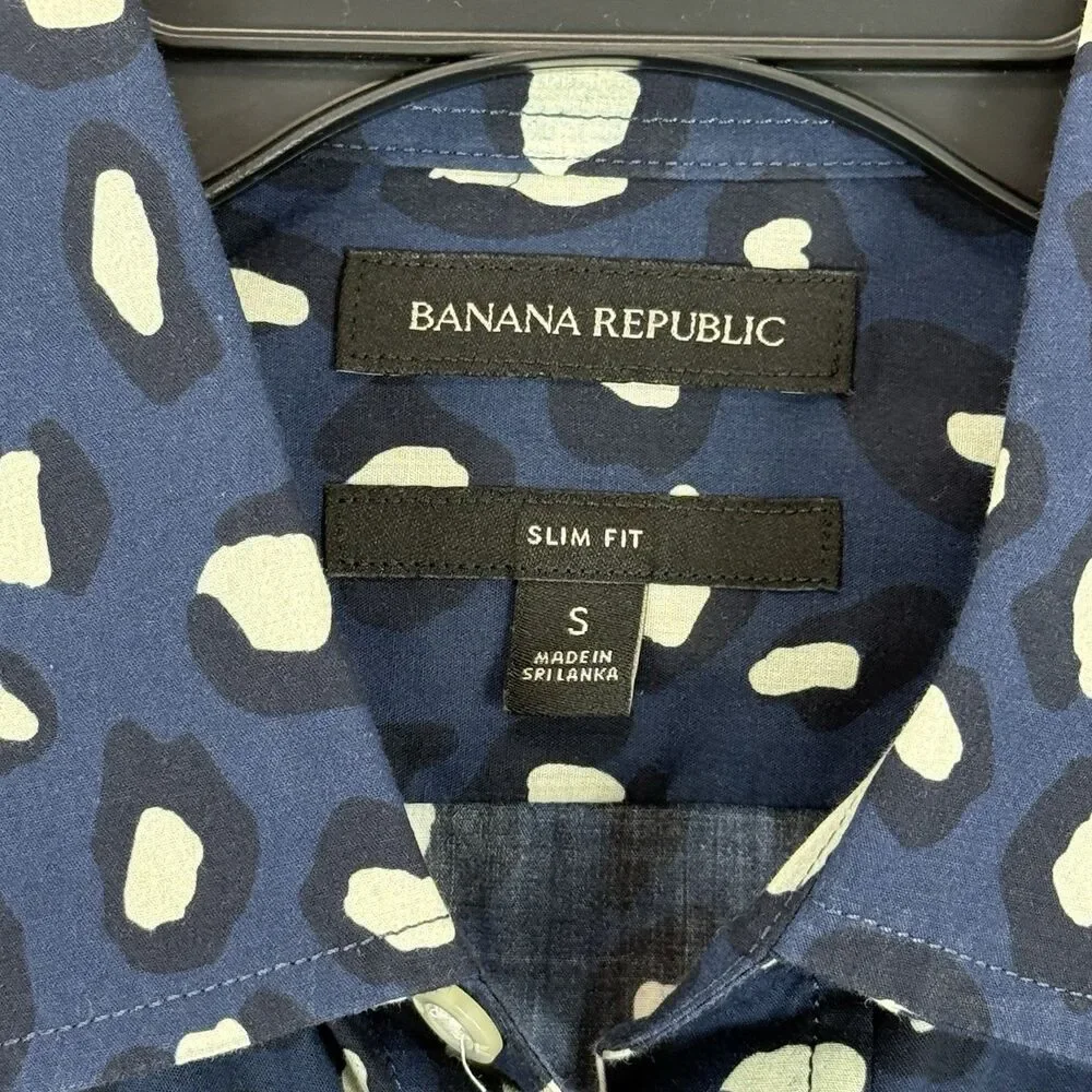 Banana Republic Mens Small Untucked Slim Fit Dress Shirt Navy Blue